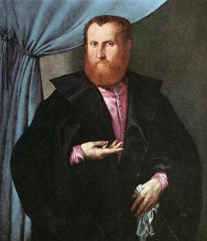 Lorenzo Lotto : Portrait of a Man in Black Silk Cloak